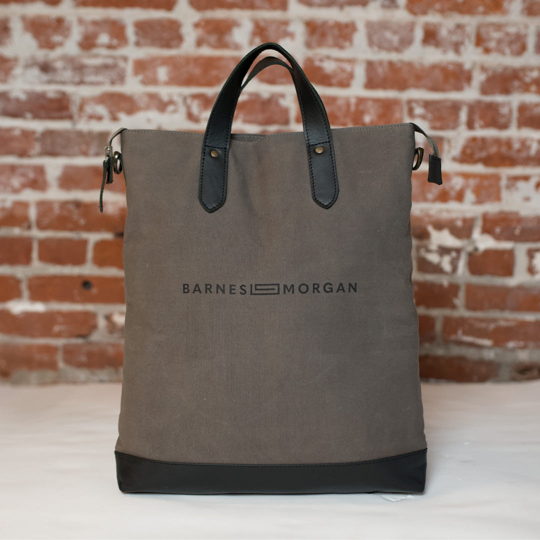 The Old Town Tote - Gray Canvas Black Leather