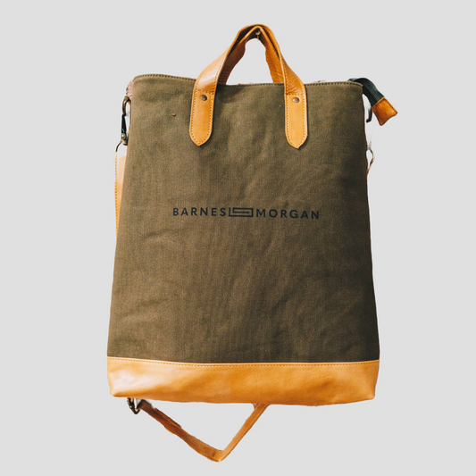 The Old Town Tote - Green Canvas Cognac Leather