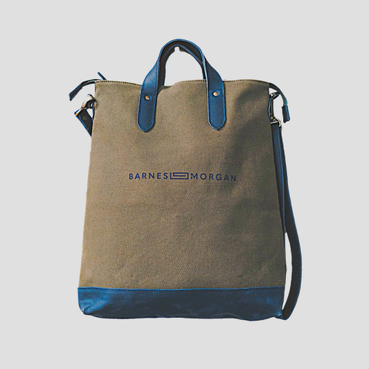 The Old Town Tote - Green Canvas Navy Leather
