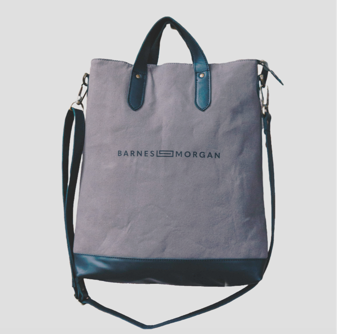 The Old Town Tote - Gray Canvas Black Leather