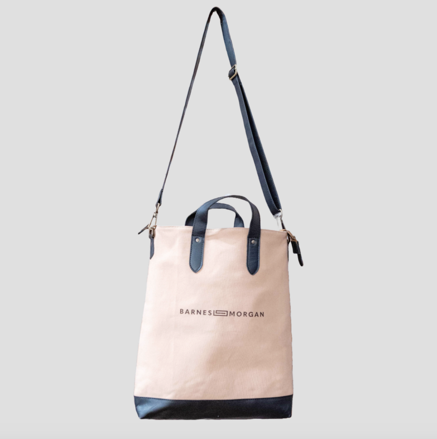 The Old Town Tote - Beige Canvas Black Leather