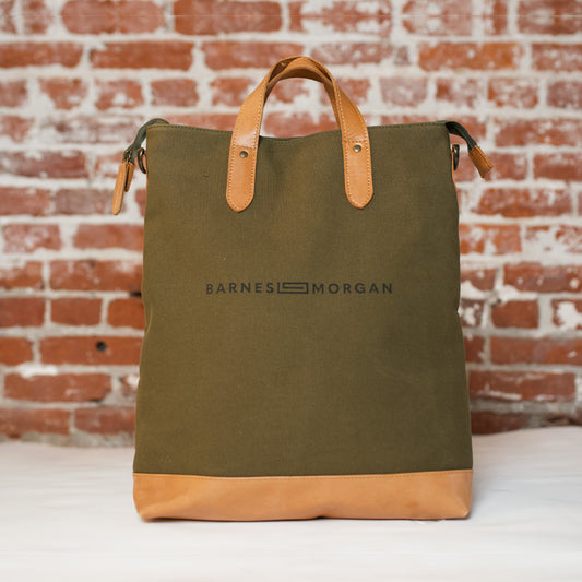 The Old Town Tote - Green Canvas Cognac Leather