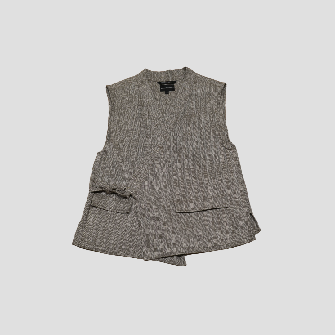 Smock Waist Vest - Tan Herring Bone