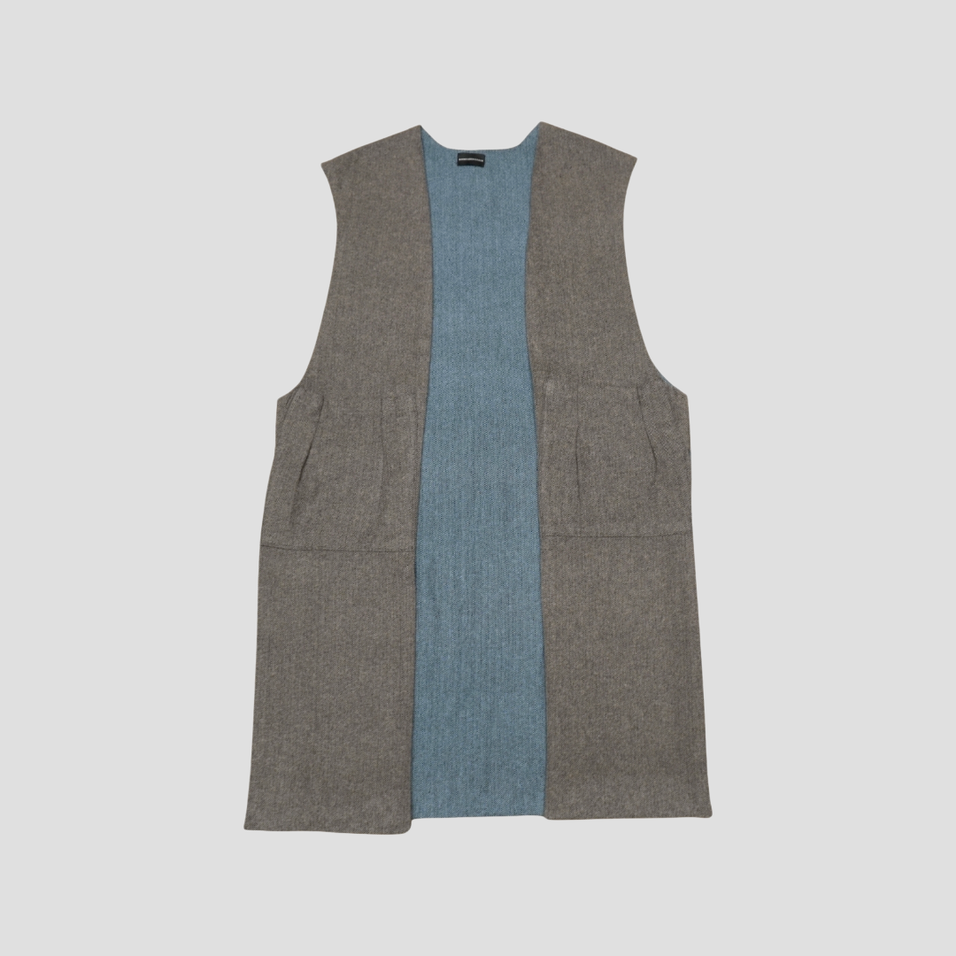 Double-Sided Long Vest - Blue/Gray