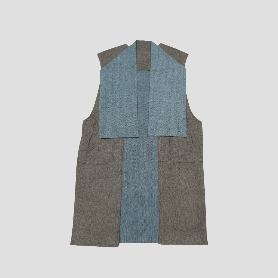 Double-Sided Long Vest - Blue/Gray