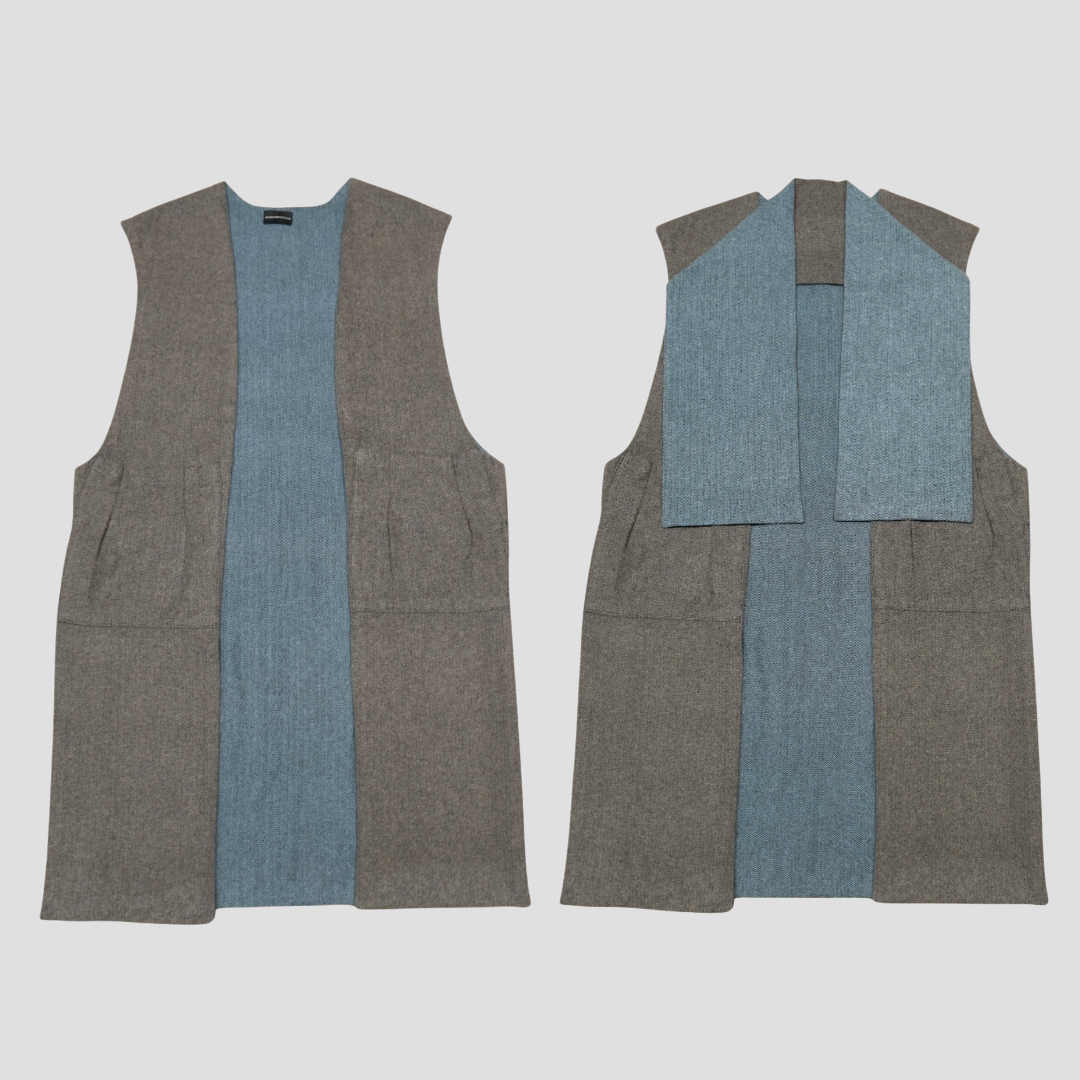 Double-Sided Long Vest - Blue/Gray